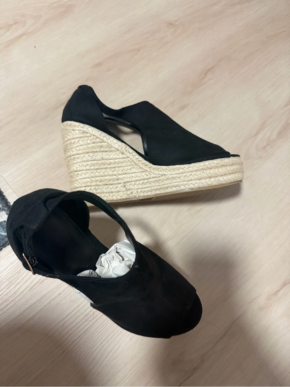 Black Espadrille Wedge Sandals with Ankle Tie
